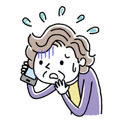 電話：シニア女性、恐がる、あわてる、不安

