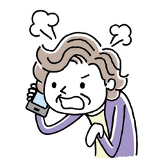 電話：シニア女性、怒る

