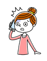 
電話：女性、主婦、驚く、不安
