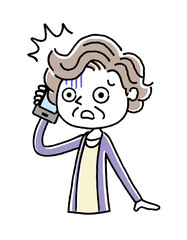電話：シニア女性、驚く、不安


