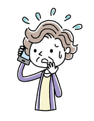 電話：シニア女性、不安、恐がる

