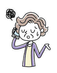 
電話：シニア女性、残念、がっかり
