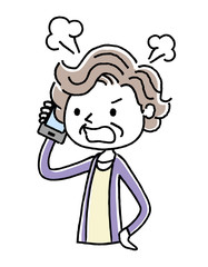 電話：シニア女性、怒る

