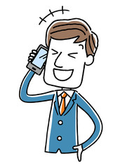 電話：若い男性、ビジネスマン、笑う

