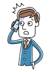 
電話：若い男性、ビジネスマン、不安、驚く
