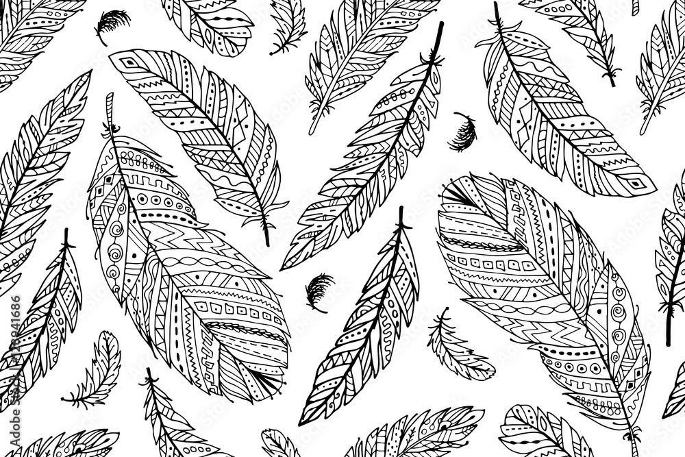 Poster feather seamless pattern for your design