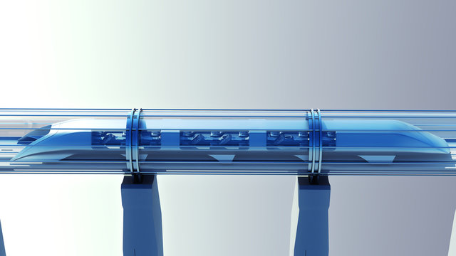 monorail futuristic train in tunnel. 3d rendering