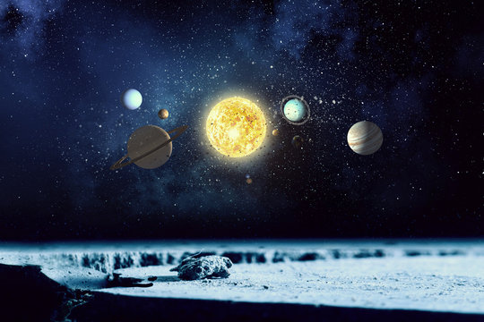 Solar system planets . Mixed media