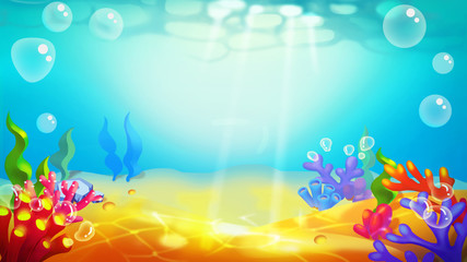 Fototapeta na wymiar Sand Bottom Undersea! Video Game's Digital CG Artwork, Concept Illustration, Realistic Cartoon Style Background and Character Design 