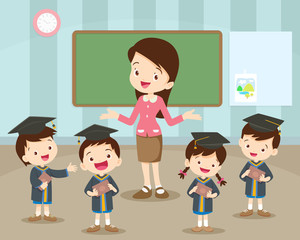 graduation students and teacher happiness