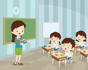 young teacher and students in classroom