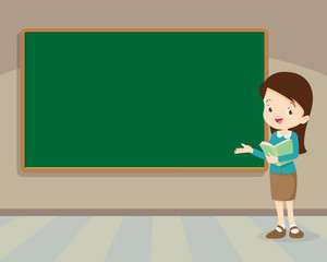 Young teacher standing with chalkboard