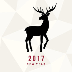 New Year 2017 greeting card with silhouette of deer