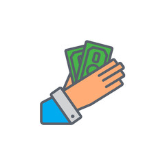 Vector icon or illustration with hand holding cash in black color