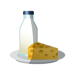 Milk bottle and cheese icon. Healthy organic fresh and natural food theme. Isolated design. Vector illustration