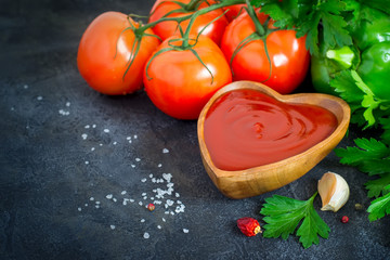 Tomato ketchup sauce with garlic, spices and herbs
