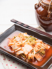 kimchi(napa cabbage) korean traditional food on wood background