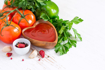 Tomato ketchup sauce with garlic, spices and herbs