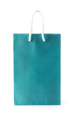 blue shopping paper bag isolated on white