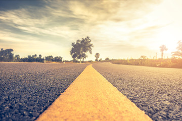 Fototapeta premium close up asphalt road, highways road in rural scene vintage hips