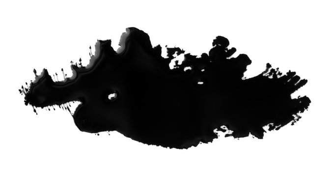 Black ink stain spot isolated on white background