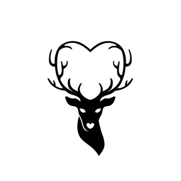 head of deer with antlers love, deer love alters logo concept, 