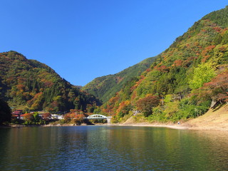 留浦の浮橋から奥多摩湖