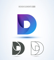 Fototapeta D company vector logo sign and symbol design. Vector abstract design elements. Color letters. Line art. Modern abstract design shapes on white background. obraz
