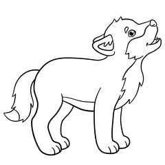 Coloring pages. Little cute baby wolf howls.