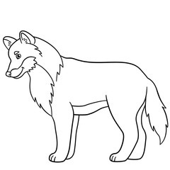 Coloring pages. Cute beautiful wolf smiles.