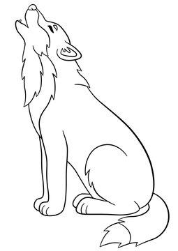 Coloring pages. Cute beautiful wolf howling.