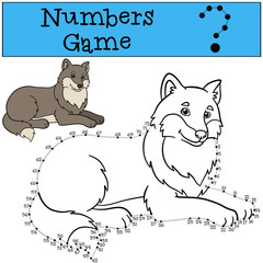 Educational game: Numbers game with contour. Cute beautiful wolf