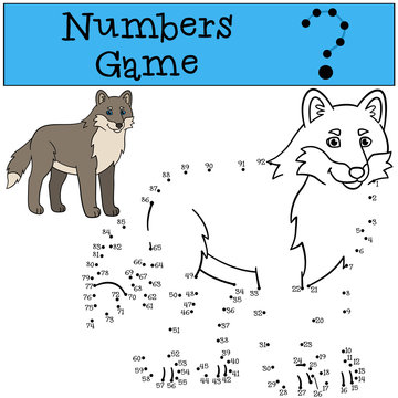 Educational game: Numbers game. Cute beautiful wolf smiles.