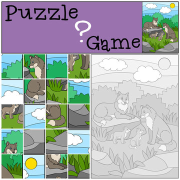 Education game: Puzzle. Wolf family.