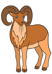 Cartoon animals. Cute beautiful urial smiles.