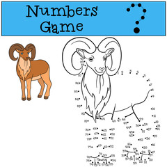 Educational game: Numbers game. Beautiful urial with big horns.