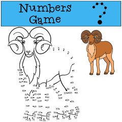 Educational game: Numbers game. Beautiful urial with huge horns.