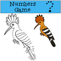 Educational game: Numbers game. Cute beautiful hoopoe sits.