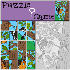 Education game: Puzzle. Mother hoopoe feeds her baby.