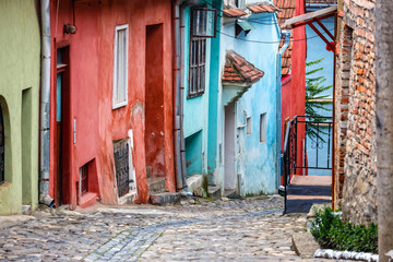 Medieval street view in Sighisoara, Romania