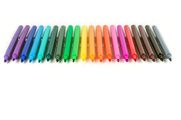 Rainbow colored pack of markers isolated on white background