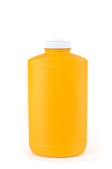 Orange bottle of foot powder isolated on white background