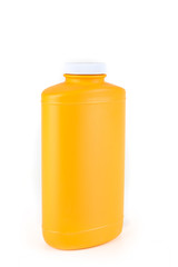Orange bottle of foot powder isolated on white background