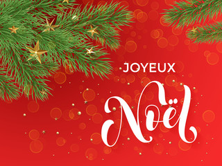 Joyeux Noel french Merry Christmas greeting card decoration red background