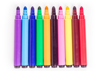 Rainbow colored pack of markers isolated on white background