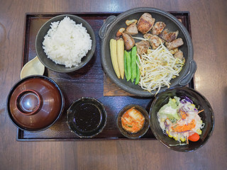 japannese food pork on hot pan