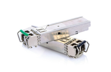 Optical gigabit sfp modules for network switch on whie backgroun