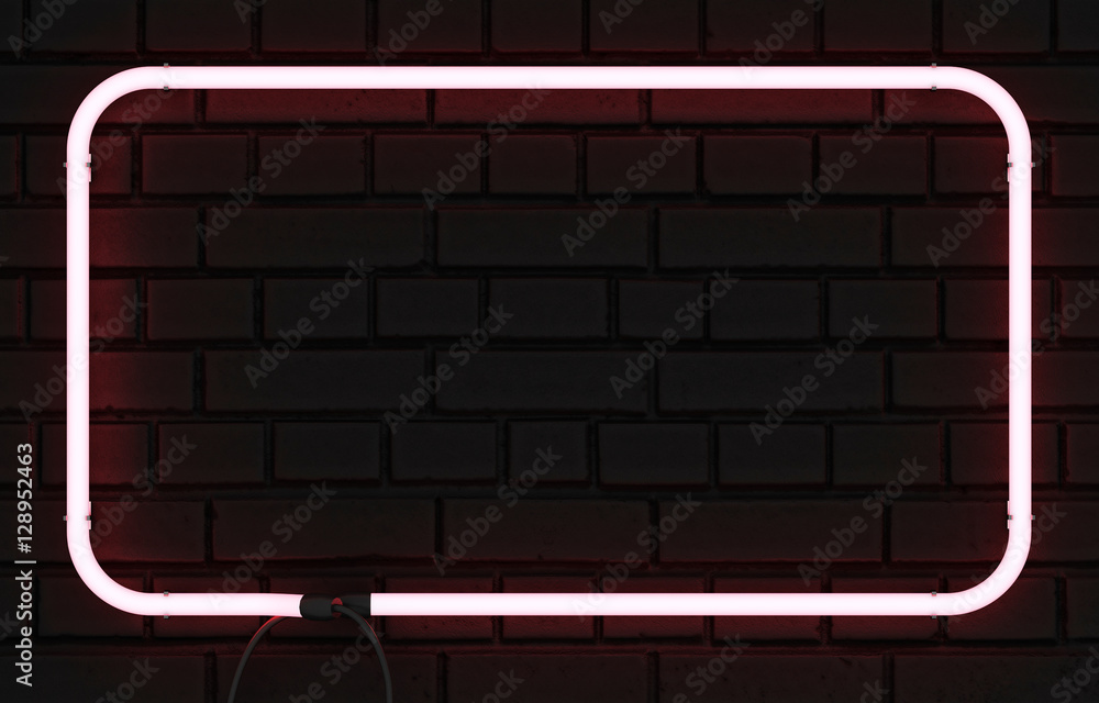 Canvas Prints neon rectangle frame on black brick wall. 3d rendering