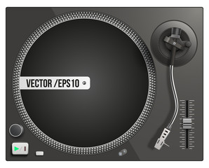 Vector illustration of modern black turntable. Vector isolated on white background