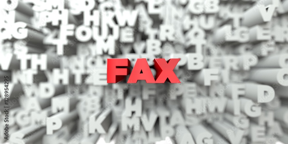 Wall mural fax - red text on typography background - 3d rendered royalty free stock image. this image can be us